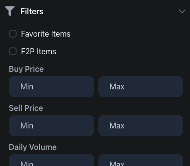 Item Table Filters